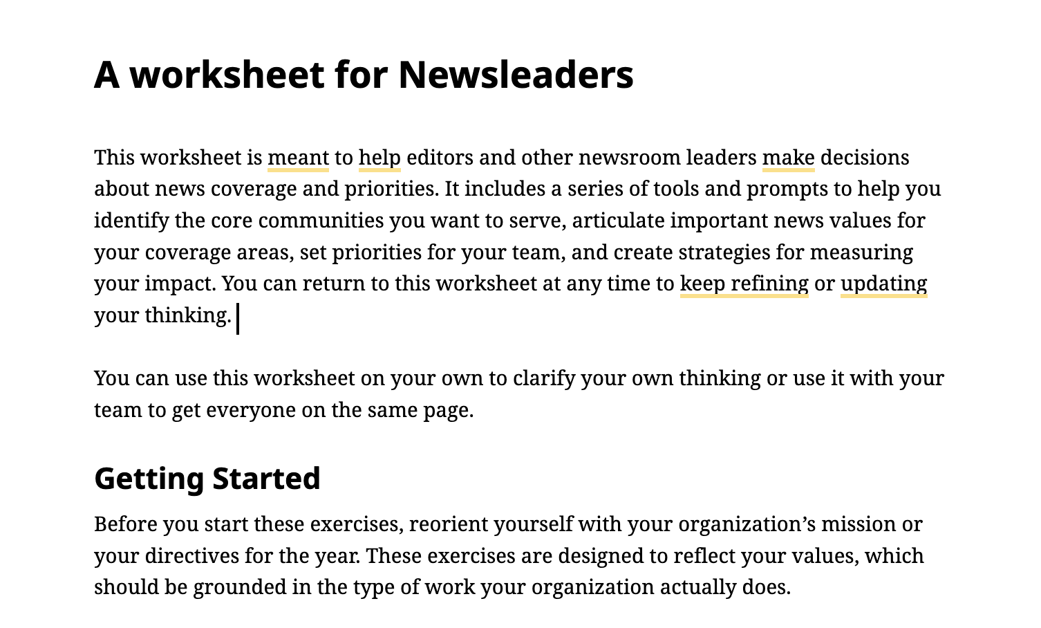 A work sheet for reporters